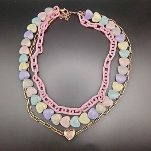 Pink Chain Heart Layered Choker Necklace